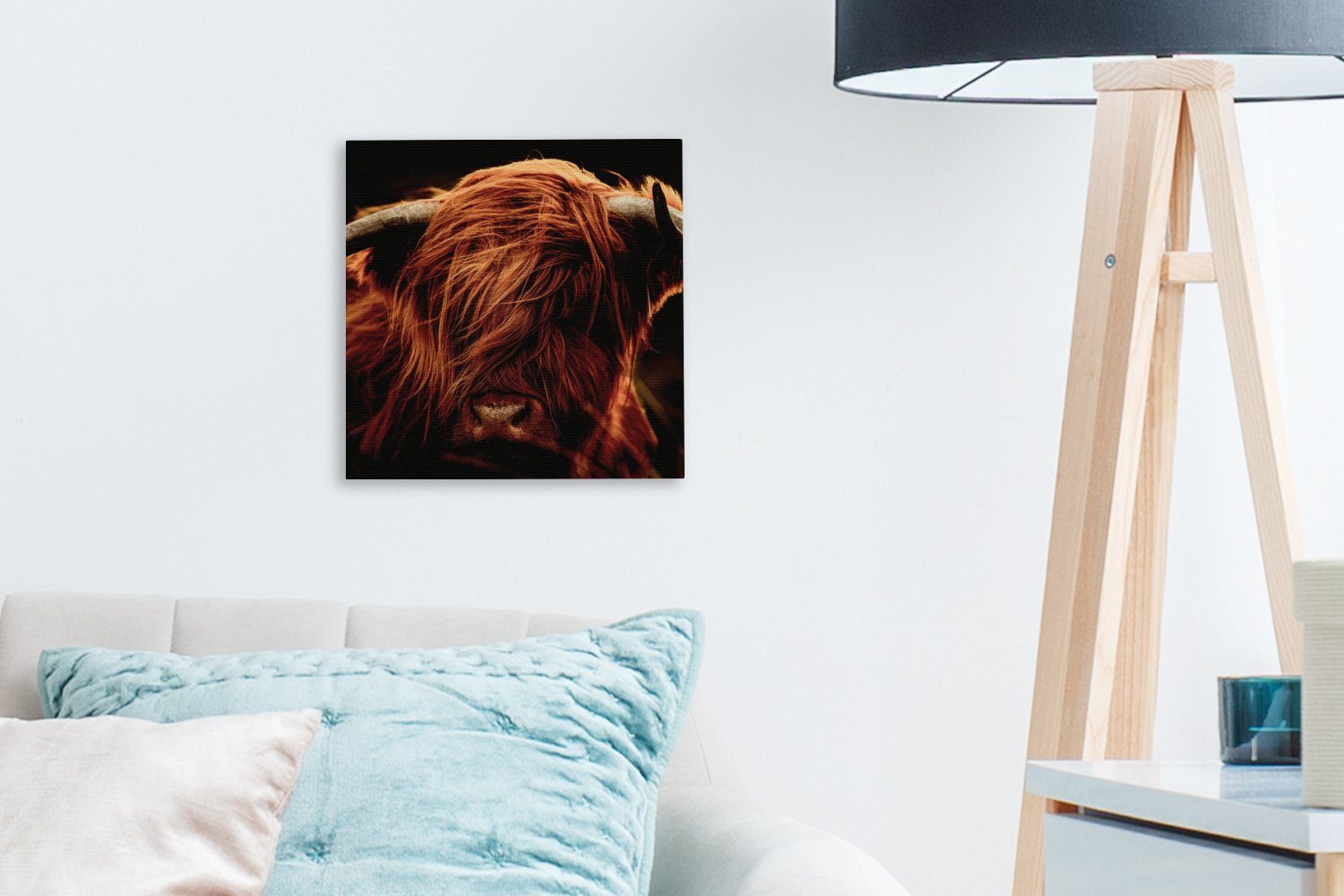 OneMillionCanvasses® Leinwandbild Schottischer Highlander - Kuh Bilder Wohnzimmer - - - Leinwand Schlafzimmer Tiere, Porträt für Hörner bunt St), (1