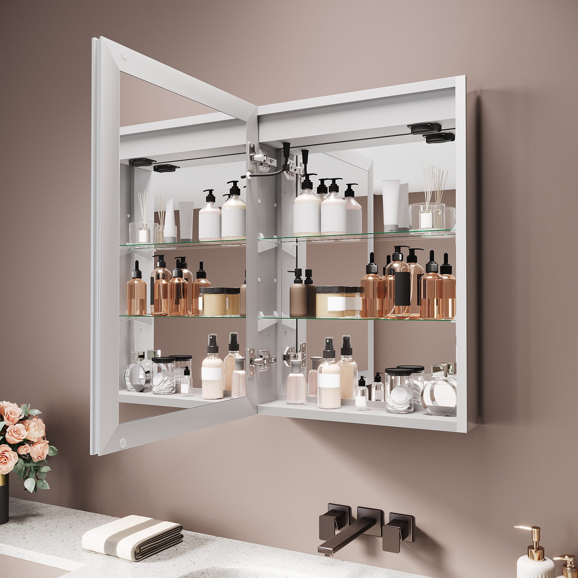 SONNI Spiegelschrank Spiegelschrank Badezimmerschrank mit Beleuchtung mit 3-farbiger dimmbarer Beleuchtung