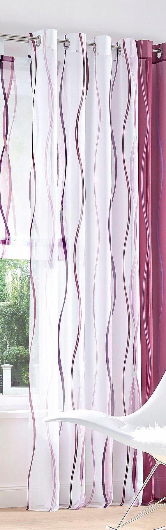 Polyester, St), Ösen Voile, transparent, Dimona, weiß/beere (2 Set, home, Gardine transparent, Voile, my 2-er Wellen