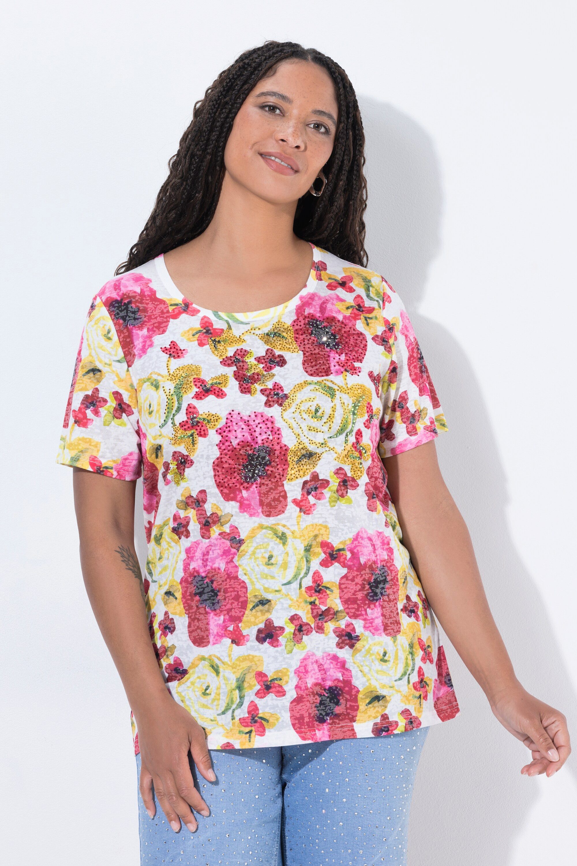 T-Shirt T-Shirt Comfort Fit Blumen-Muster Halbarm