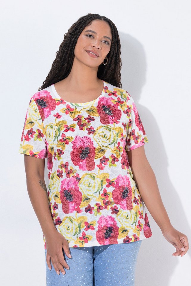 MIAMODA T-Shirt T-Shirt Comfort Fit Blumen-Muster Halbarm