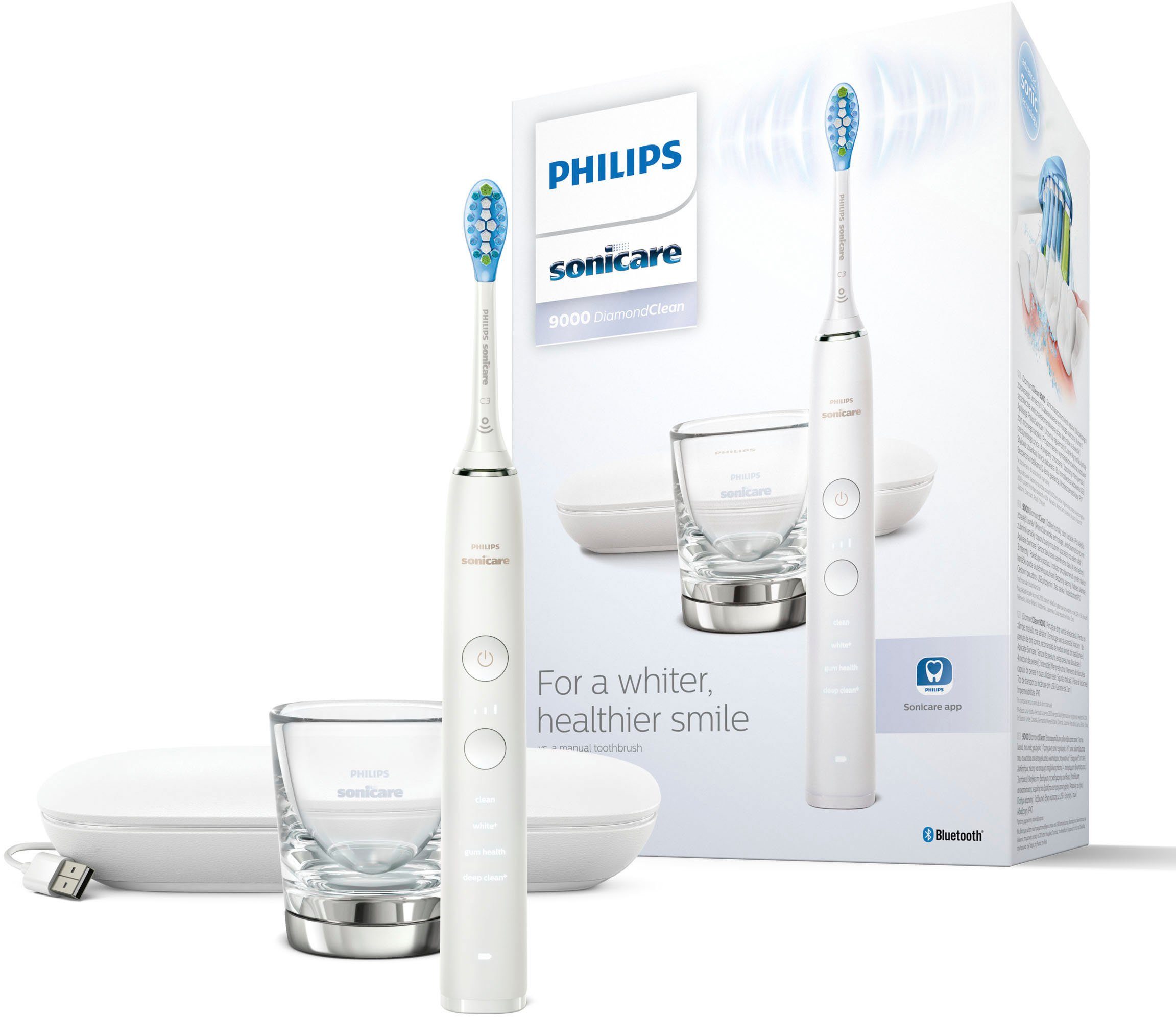 Philips Sonicare Elektrische Zahnbürste DiamondClean 9000 HX9911,  Aufsteckbürsten: 1 St., mit Schalltechnologie, Ladeglass, USB-Reiseetui  online kaufen | OTTO
