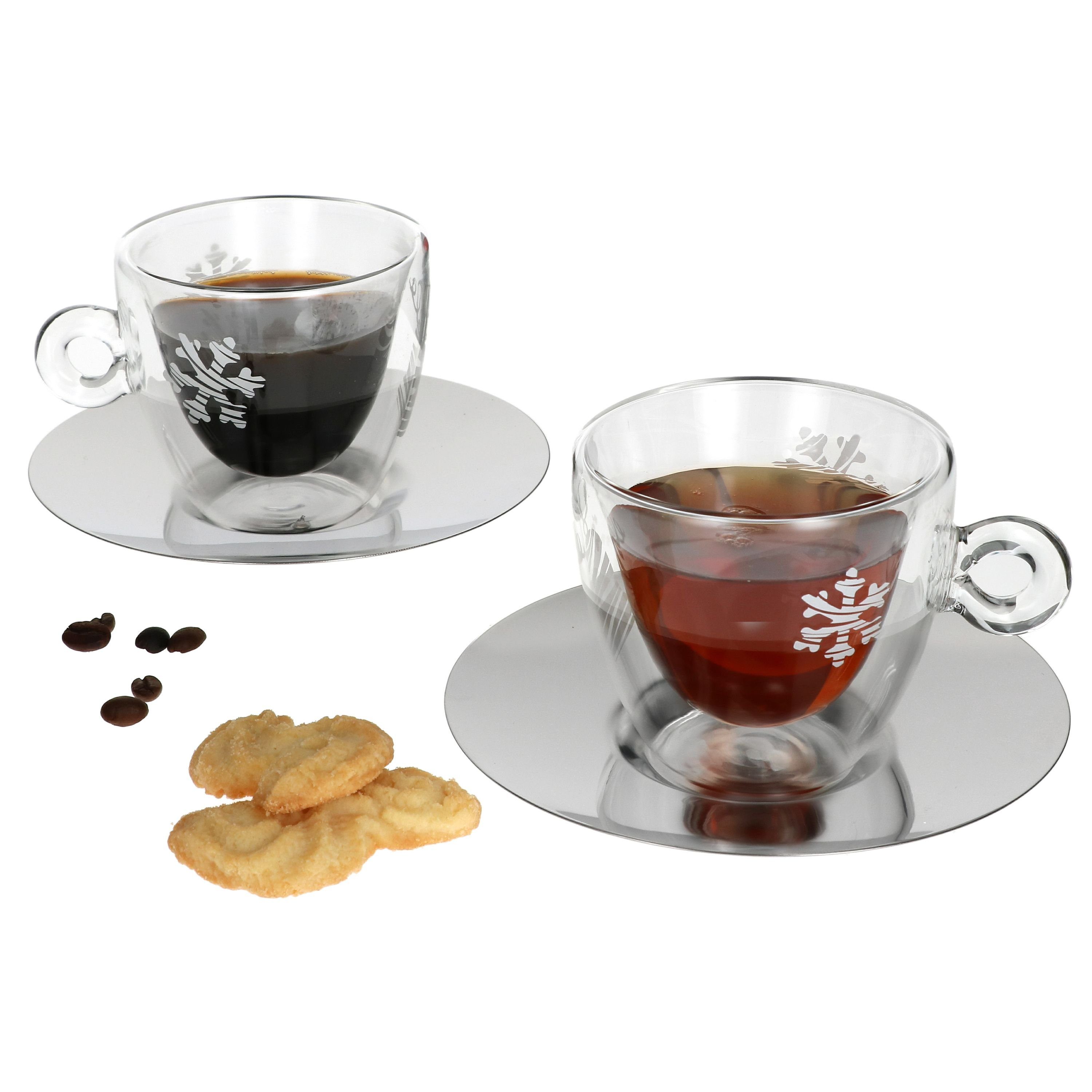 Luigi Bormioli Latte-Macchiato-Glas 2er Set Thermo Glastasse Christmas 165ml mit Untertasse, Glas