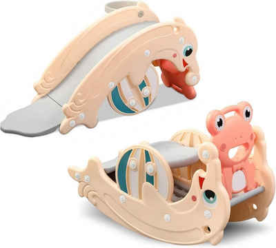 TikTakToo Schaukeltier 2in1 Kinder Rutsche und Wippe Kombination, Wipptier, Kinderrutsche, Schaukelpferd und Kleinkindrutsche, Spielcenter, Frosch Delfin