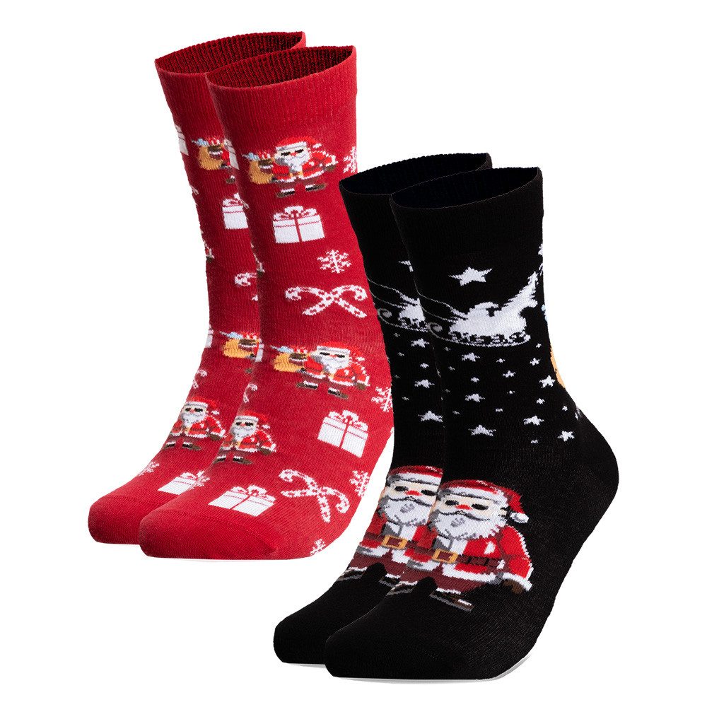 OCCULTO Basicsocken Damen & Herren Weihnachts Socken 2er Pack (Modell: Santa) (2-Paar)