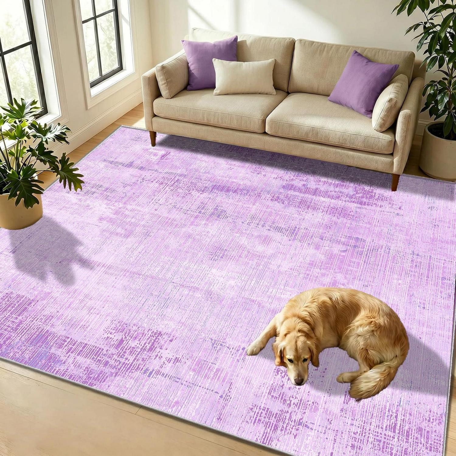 LuxusKollektion Designteppich Wohnzimmerteppich Lila 120x160cm Abstrakt Vintage, rechteckig, Höhe: 5 mm
