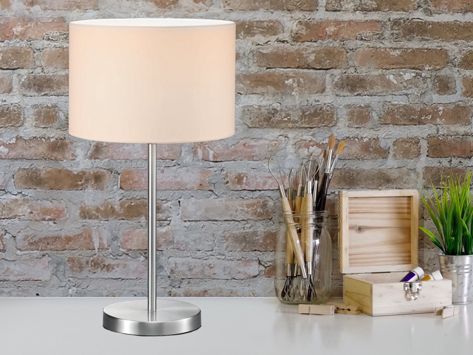 TRIO Leuchten LED Nachttischlampe mit Stoff Lampenschirm Höhe 55cm, Dimmfun günstig online kaufen