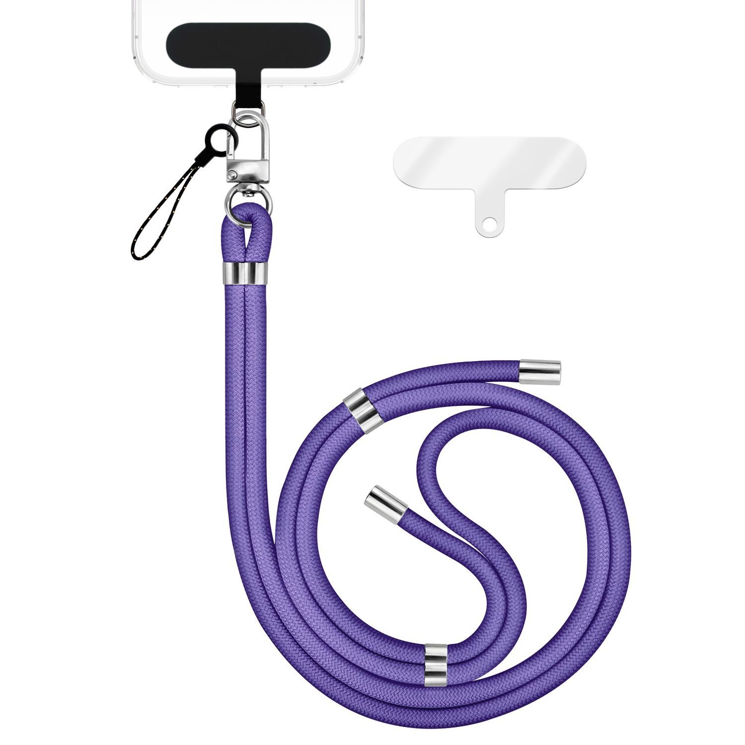 Nalia Handykette Universal Smartphone, Nylon Handyband / Karabiner Silber & 2 Pads / 35-75cm Tragelänge