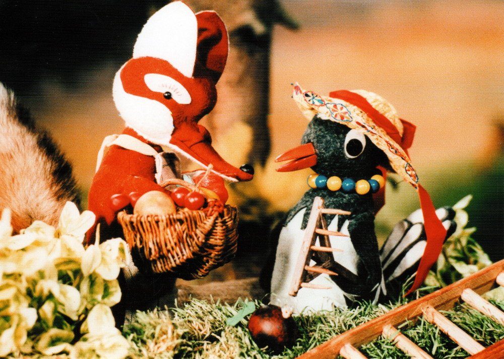 Postkarte "Unser Sandmännchen Herr Fuchs und Frau Elster bei der