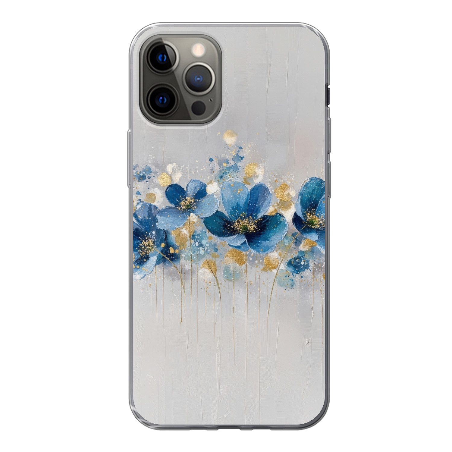 MuchoWow Handyhülle für Apple iPhone 12 Pro Blumen - Blau - Abstrakt, Smartphone-Bumper, Print, Handy Schutzhülle Dünn