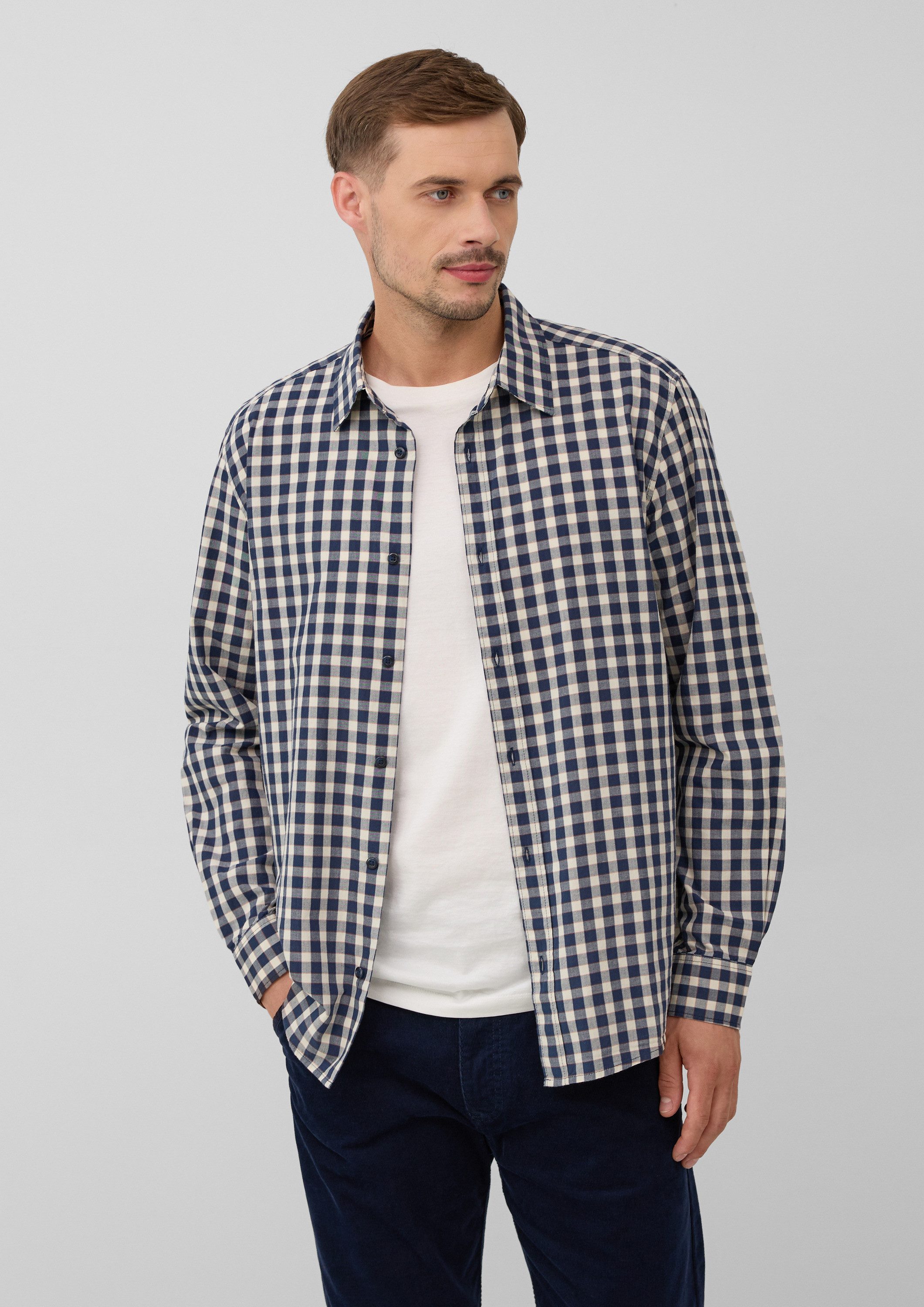 s.Oliver Langarmhemd Hemd Regular Fit: Kariertes Baumwoll-Hemd mit Kentkrag günstig online kaufen