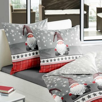 Bettwäsche Wichtelmännchen, TRAUMSCHLAF, Biber, 2 teilig, Winterwäsche in weihnachtlichem Design