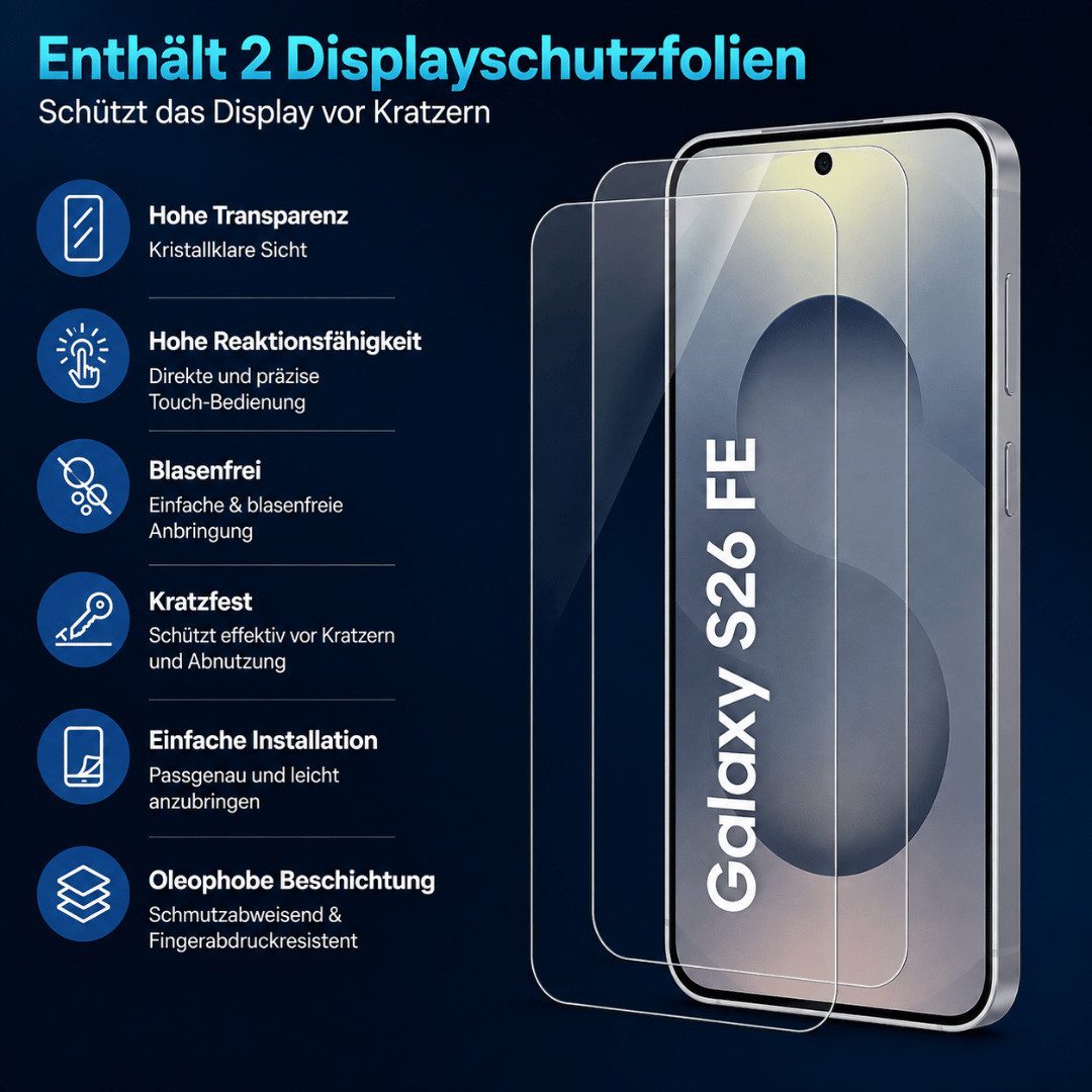 SmartUP Displayschutzglas 2x Schutzglas für Samsung Galaxy S26 FE Display Kamera Panzerfolie 9H für Samsung Galaxy S26 FE, 4 Stück, Rundumschutz, passgenaue Ver – Bild 2 von 5