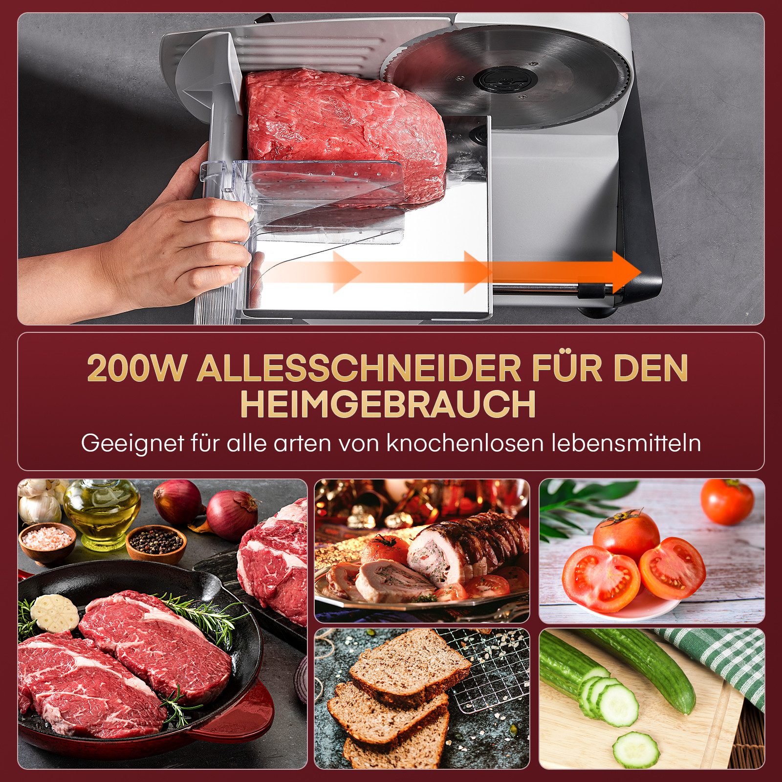 FOHERE Allesschneider mit zwei abnehmbaren Klingen aus 304 Edelstahl, 200 W, mit rutschfesten Saugnapffüßen, abnehmbar und leicht zu reinigen – Bild 4 von 5