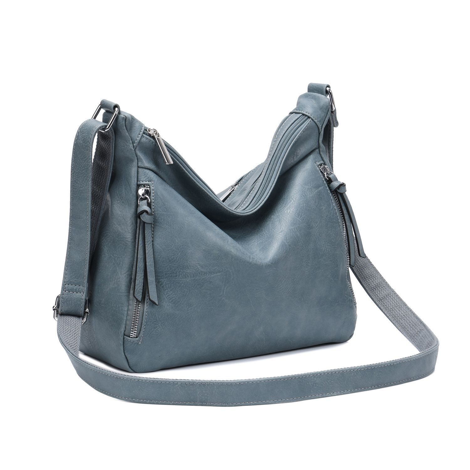ITALYSHOP24 Schultertasche Damen Tasche Shopper Crossbody Handtasche Umhängetasche Beuteltasche, CrossOver Damentasche Hobo Bag Henkeltasche Reisetasche Leder Optik