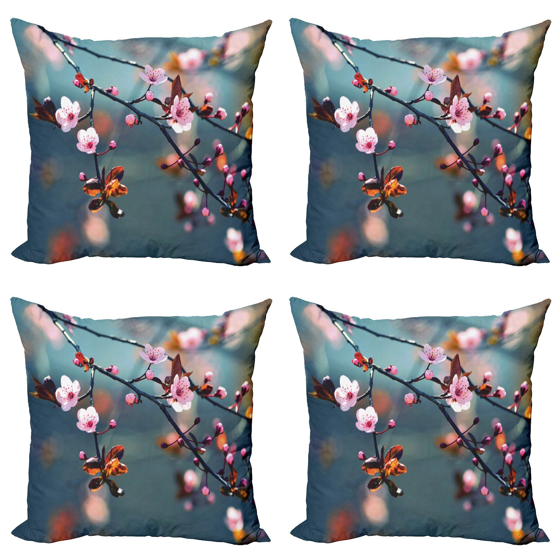 Kissenbezüge Modern Accent Doppelseitiger Sakura (4 Natur Stück), Blumen Blooming Digitaldruck, Abakuhaus