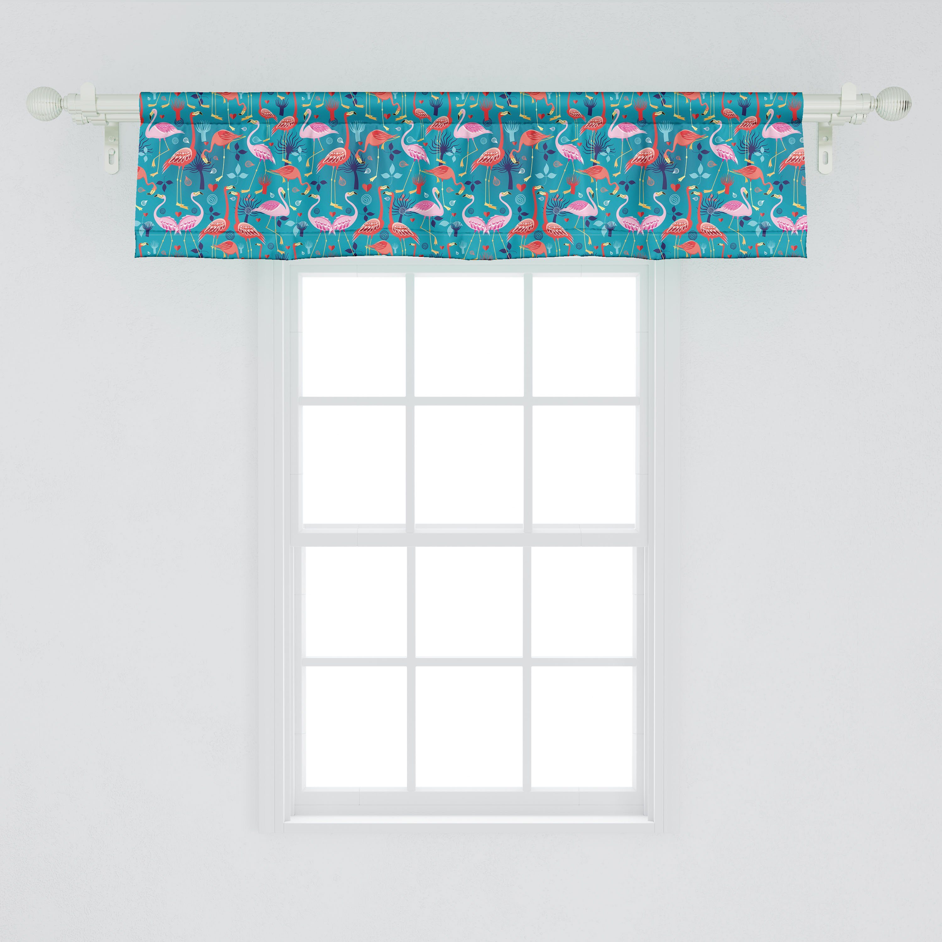 Scheibengardine Vorhang Volant Flamingo Tiere Dekor Schlafzimmer Abakuhaus, mit Microfaser, Strudel Stangentasche, für Küche Bunte