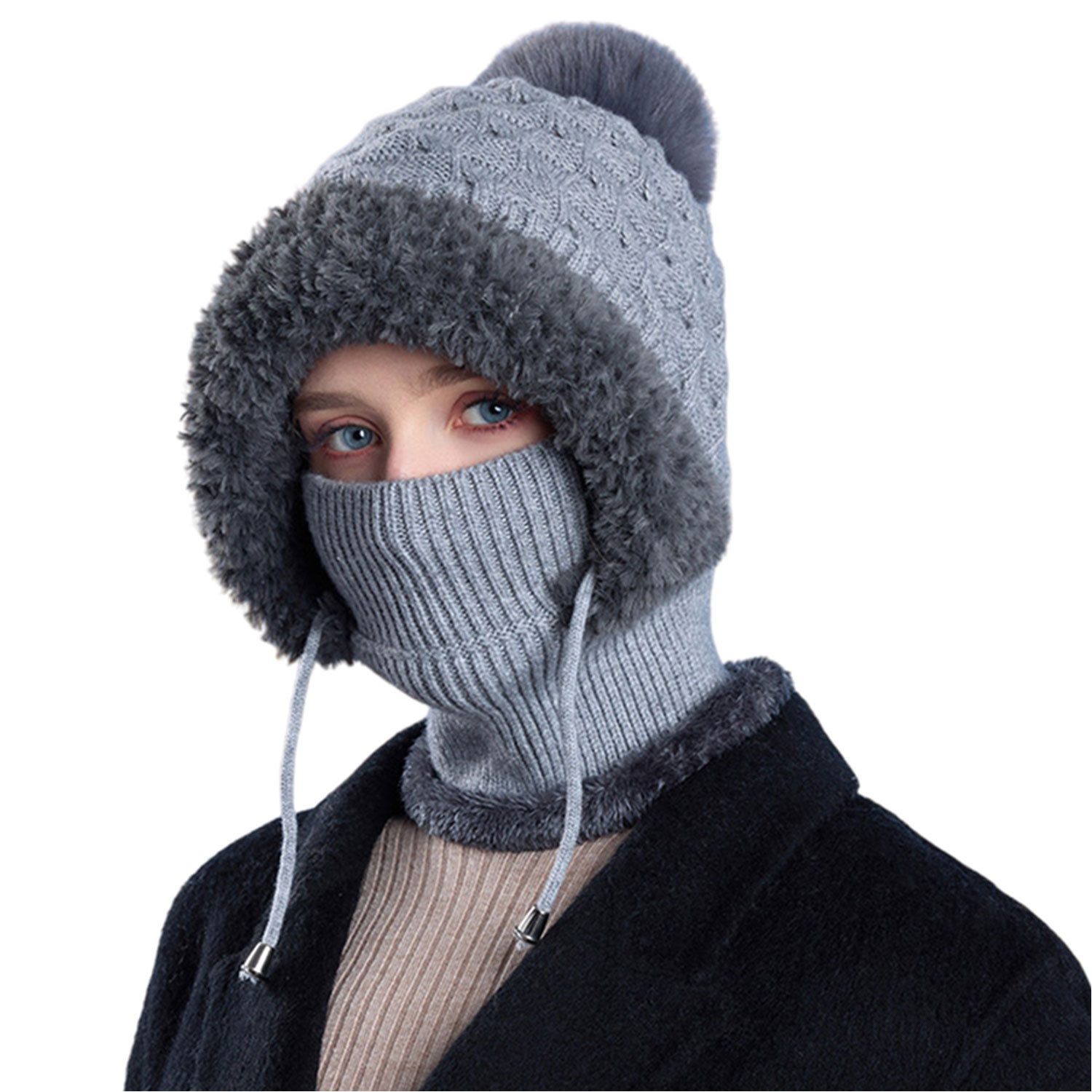 Sturmhaube Damen Wintermütze mit Schal und Gesichtsmaske,Warm Gefütterte