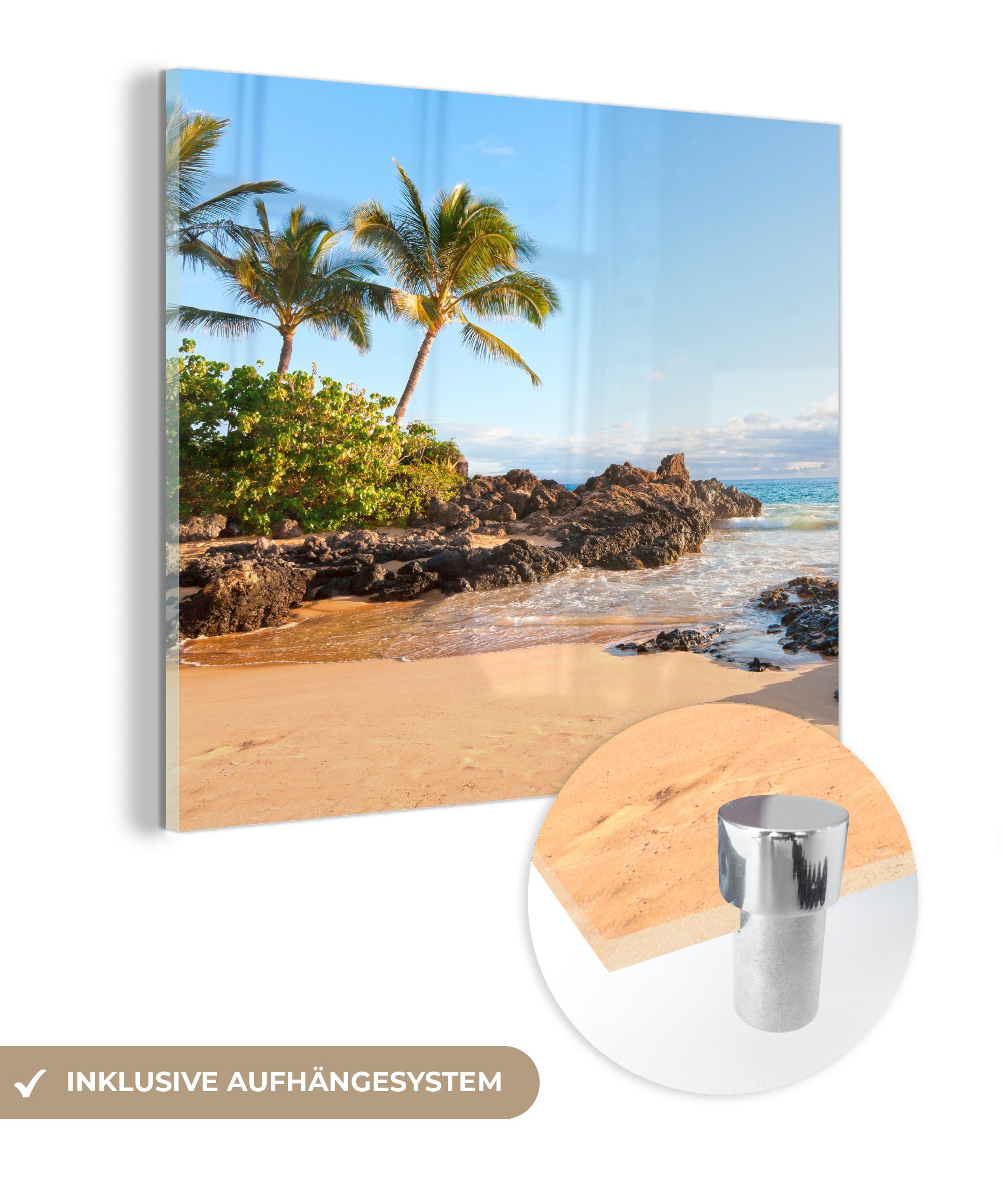 MuchoWow Acrylglasbild Tropische Palmen am Strand von Maui, (1 St), Glasbilder - Bilder auf Glas Wandbild - Foto auf Glas - Wanddekoration