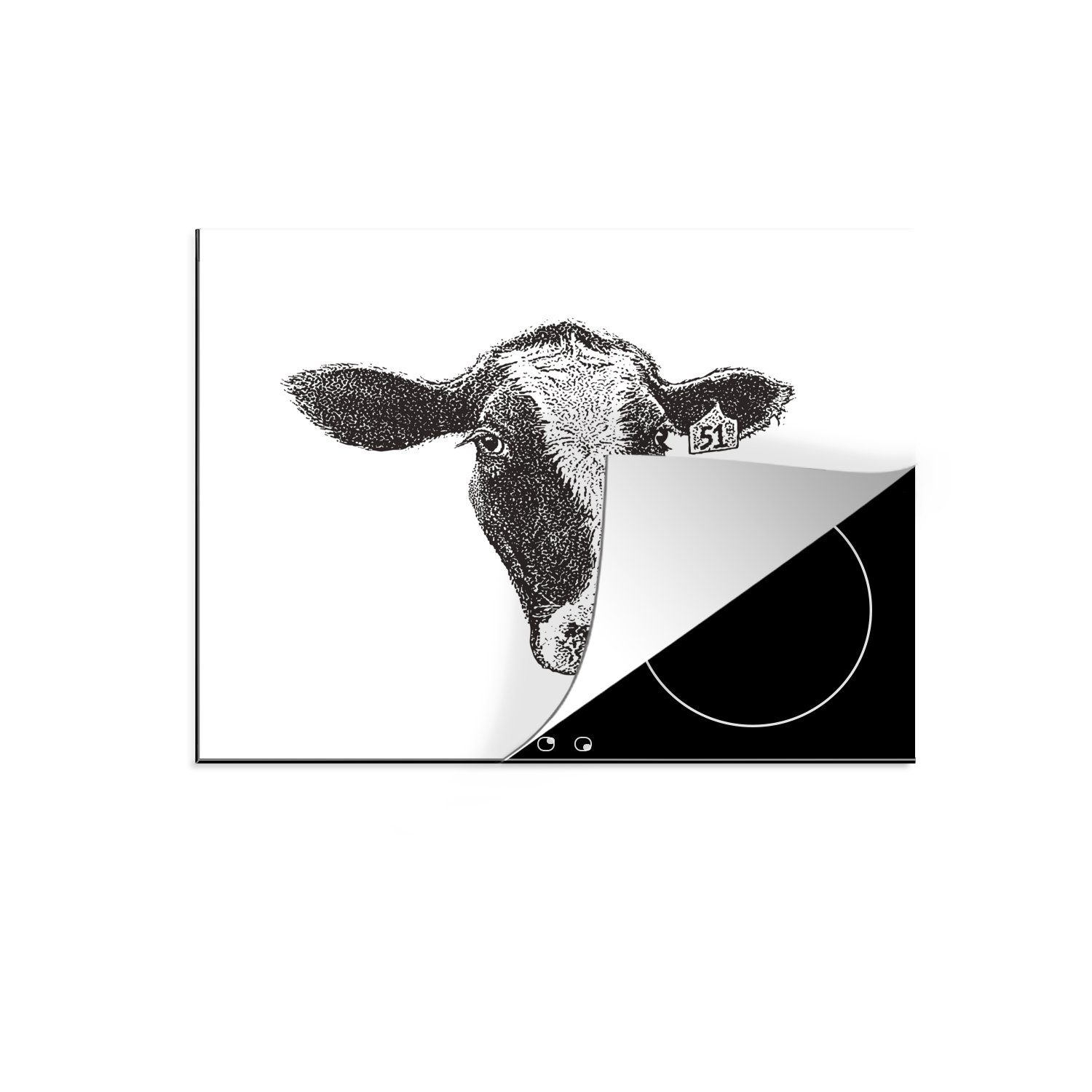 MuchoWow Herdblende-/Abdeckplatte Vinyl, cm, (1 einer Ceranfeldabdeckung des Kuh, Induktionskochfeld, Illustration 57x51 tlg), gepunktete Porträts Induktionsschutz, Eine