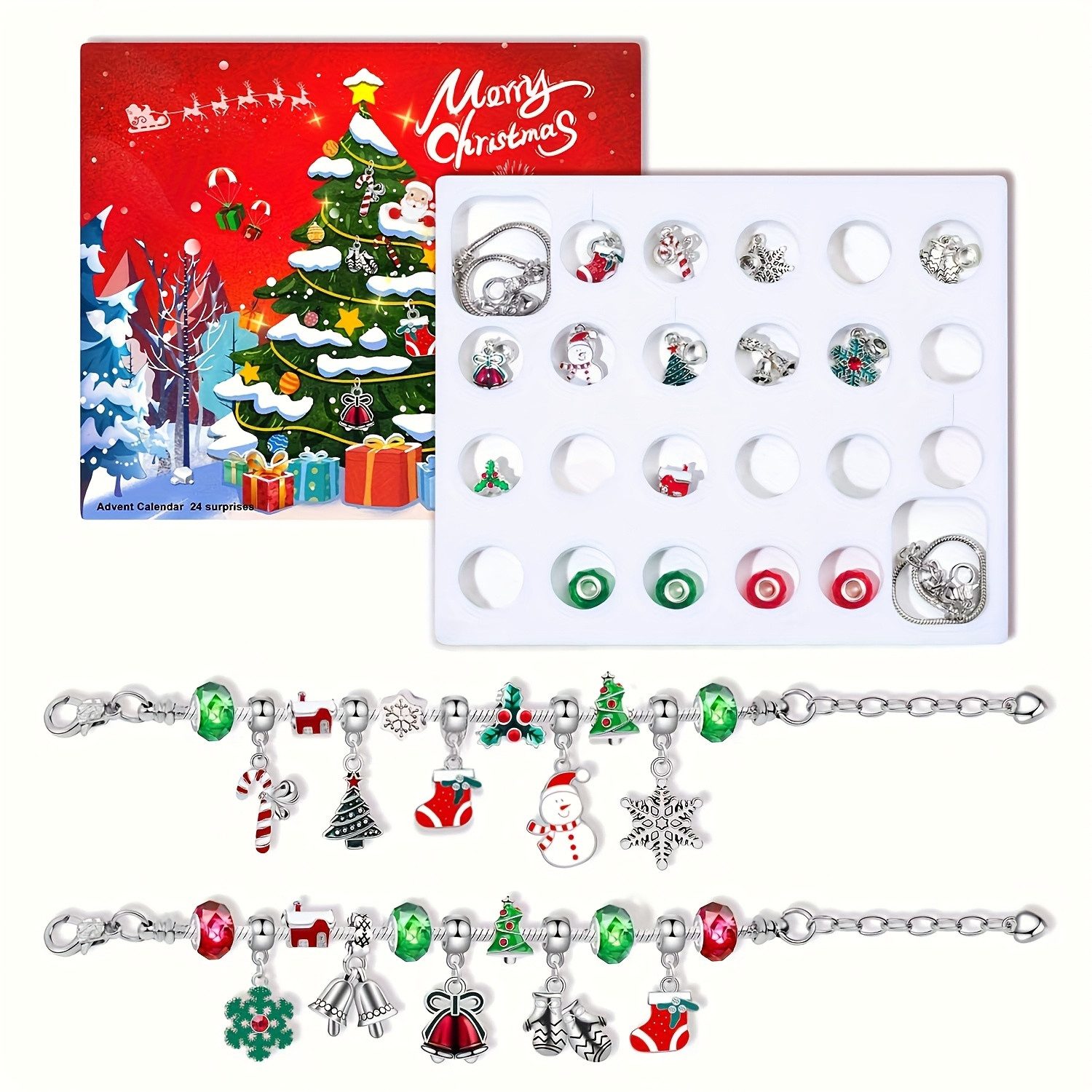 CLTYQ Schmuck-Adventskalender Schmuck-Adventskalender Weihnachtskalender Teenager Mädchen Kinder, DIY Adventskalender Inhalt Kinder Frauen Schmuck Armband – Bild 4 von 5