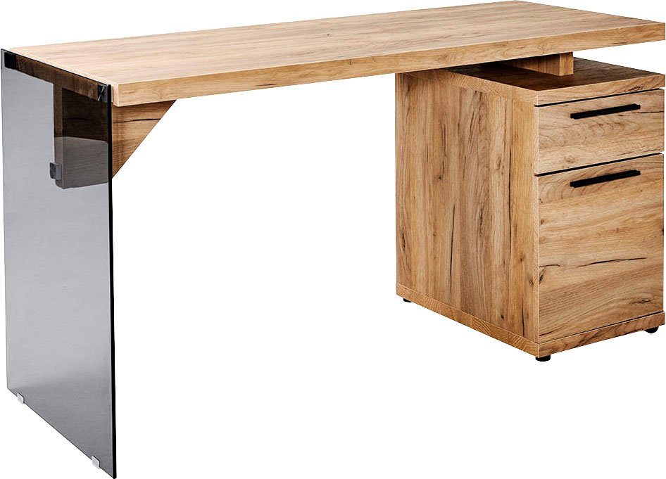 Jahnke Schreibtisch LUX C 140, wechselseitig montierbar, Seitenteil aus ESG Sicherheitsglas