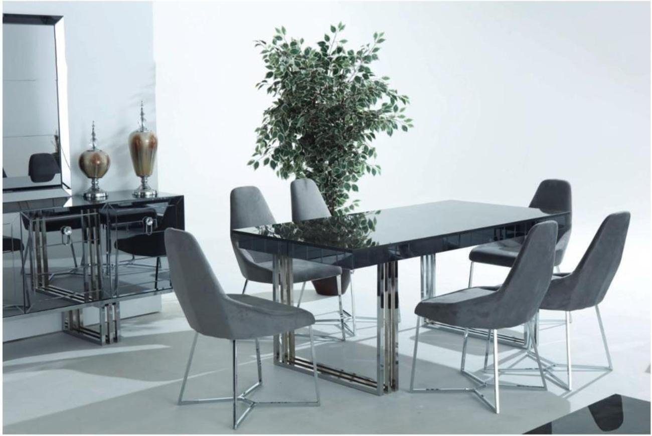 JVmoebel Esszimmer-Set Esszimmer Set Einrichtung Grau 5tlg.Garnitur Tisch 4x Stühle luxuriös, (5-St., 1x Esstisch + 4x Stühle), Made in Europa