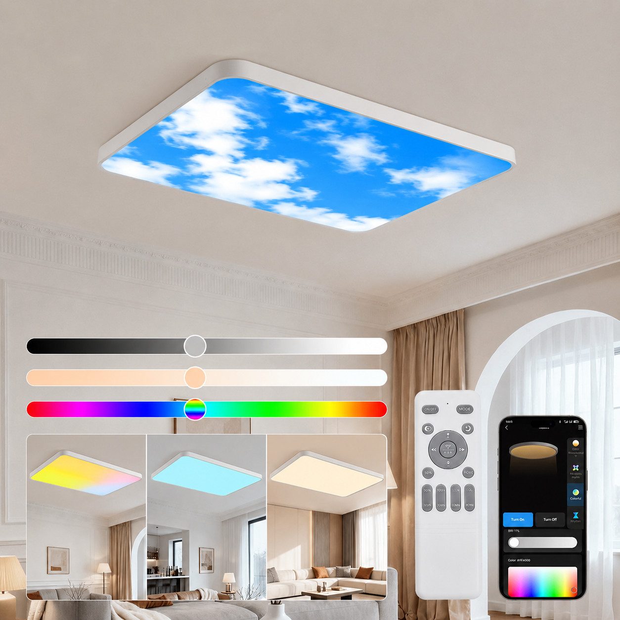 Eurohandisplay LED Deckenleuchte LED Deckenleuchte 698 RGBIC dynamische Himmel- & Naturlichteffekte, LED fest integriert, RGBIC, Neutralweiß, Kaltweiß, Warmweiß, RGBIC Farben