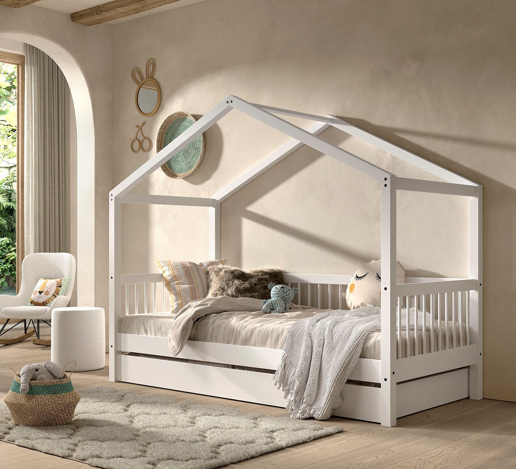 Home affaire Hausbett (Made in Europe), mit LF 90x200 cm, wahlweise mit o. ohne Bettschublade, Buche weiß