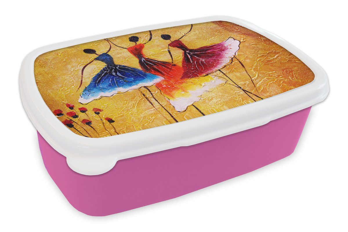 MuchoWow Lunchbox Gemälde - Frauen - Kleid - Öl, Kunststoff, (2-tlg), Brotbox für Erwachsene, Brotdose Kinder, Snackbox, Mädchen, Kunststoff rosa