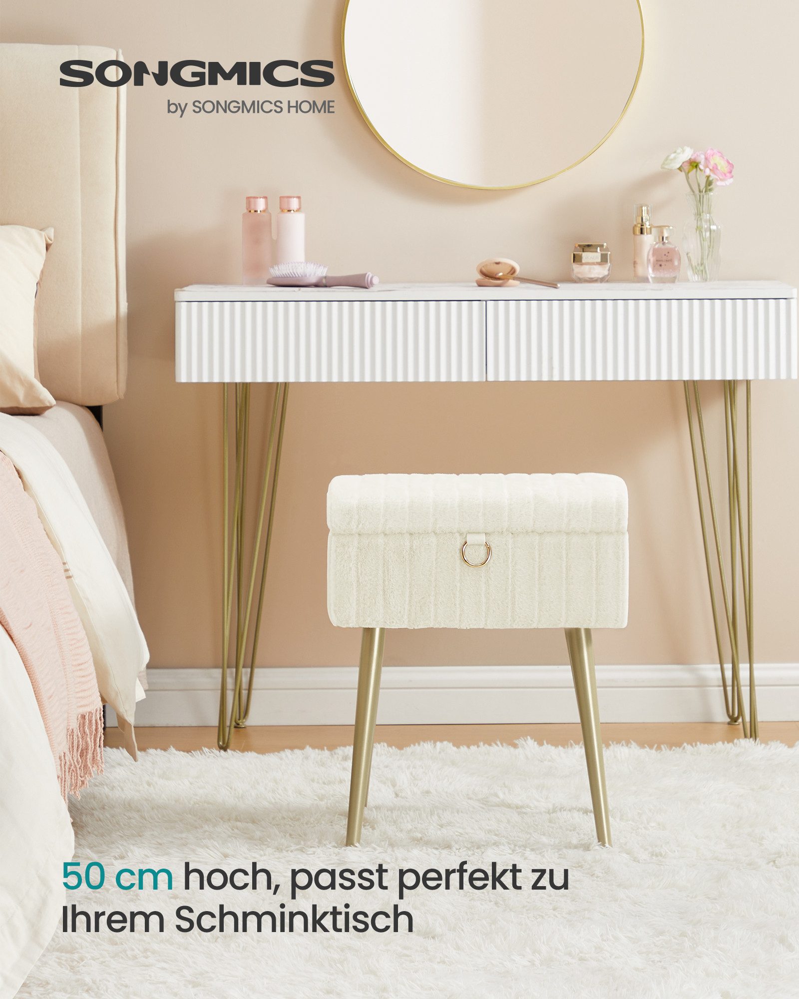 SONGMICS Sitzhocker, Schminktisch-Stuhl, Hocker mit Stauraum, Schminkhocker günstig online kaufen