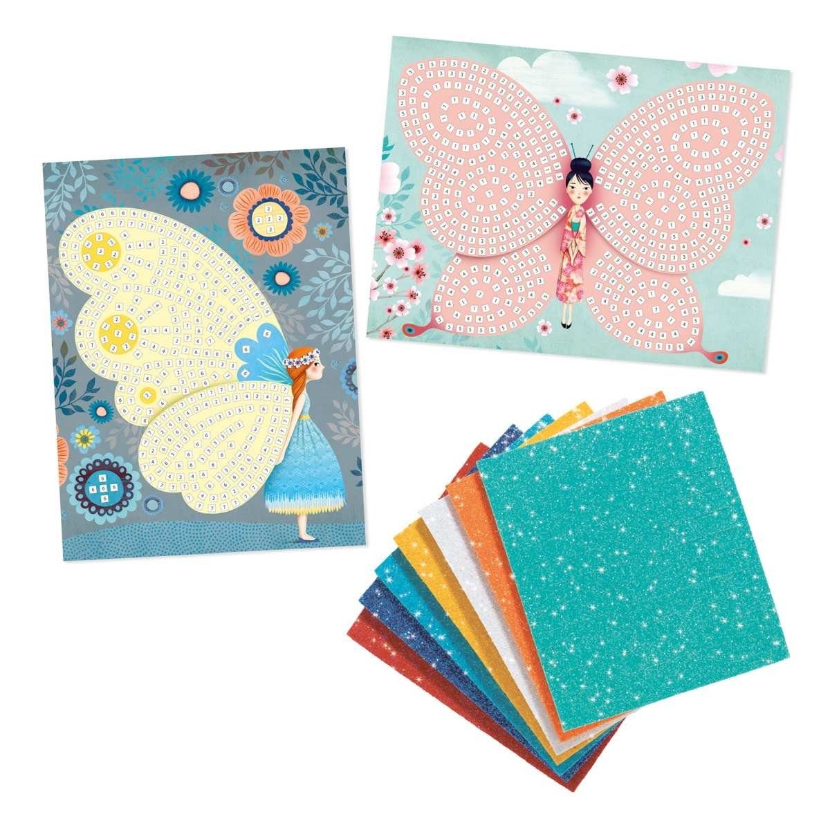 DJECO Kreativset Bastelset Mosaik Glitzer Schmetterlinge Kreativset Mosaiksteine