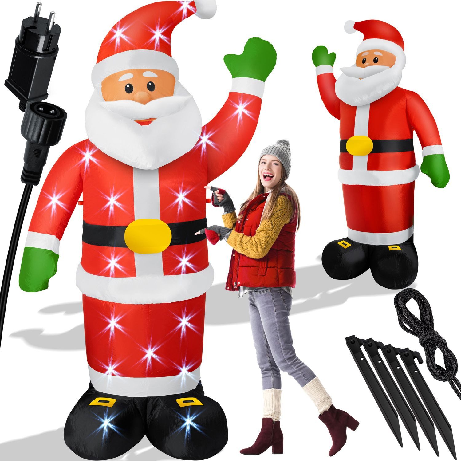 KESSER Weihnachtsfigur, Aufblasbarer Weihnachtsmann XXL LED beleuchtet + Befestigung