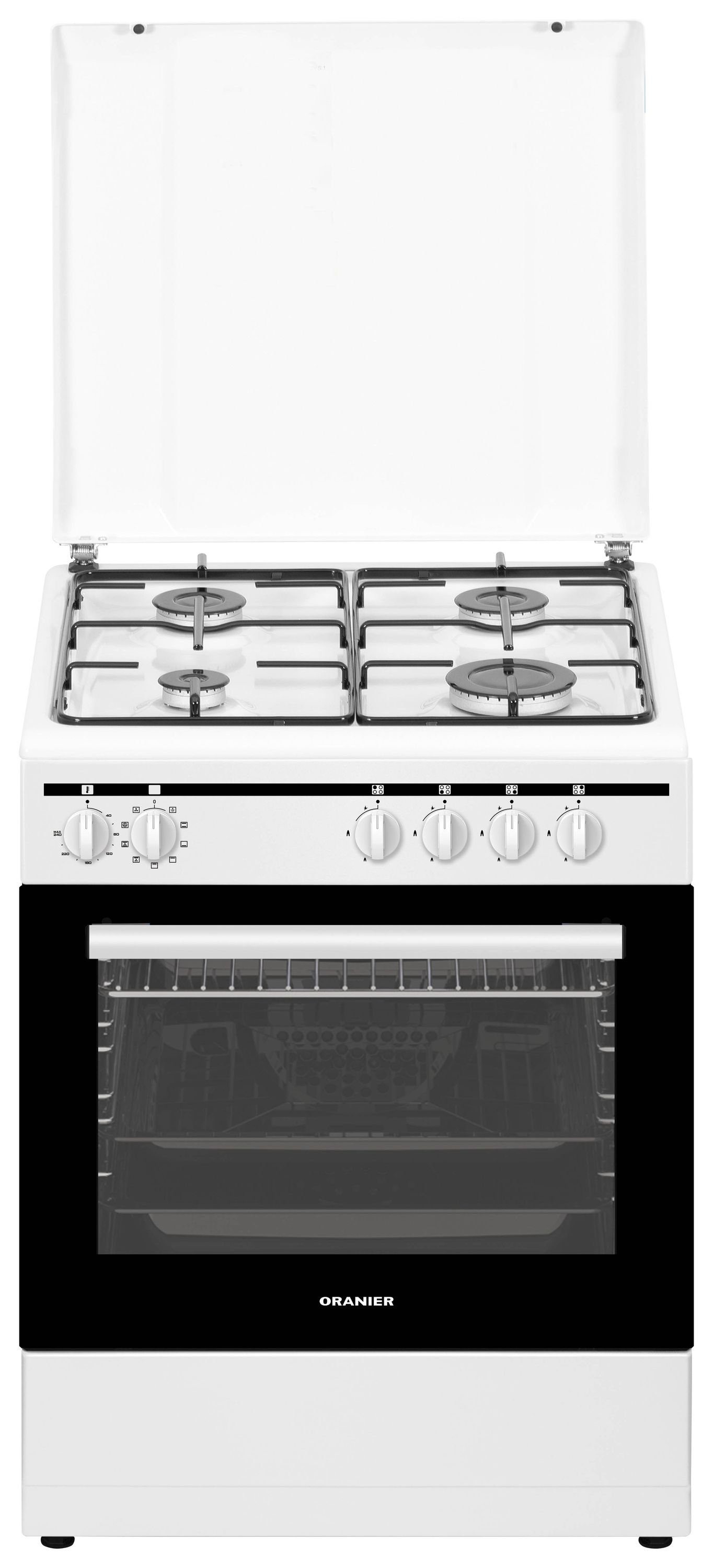Oranier Gas-Standherd Gas-Elektro-Standherd 60 cm weiß 4 Kochzonen STK657, mit Nachrüstbar