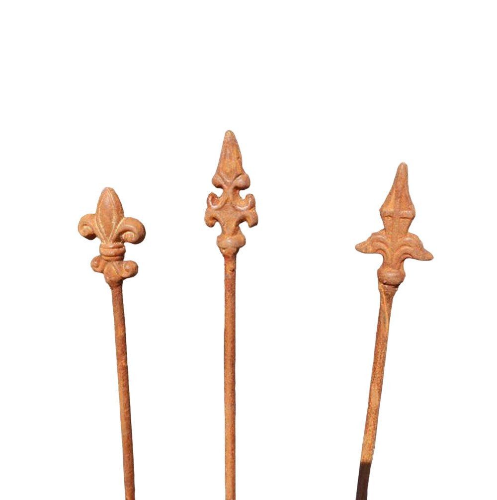 Deko-Impression Gartenstecker 3er-Set dekorative Rankstäbe Rankhilfe verzierte Spitze Eisen Rost 115 (3-St)