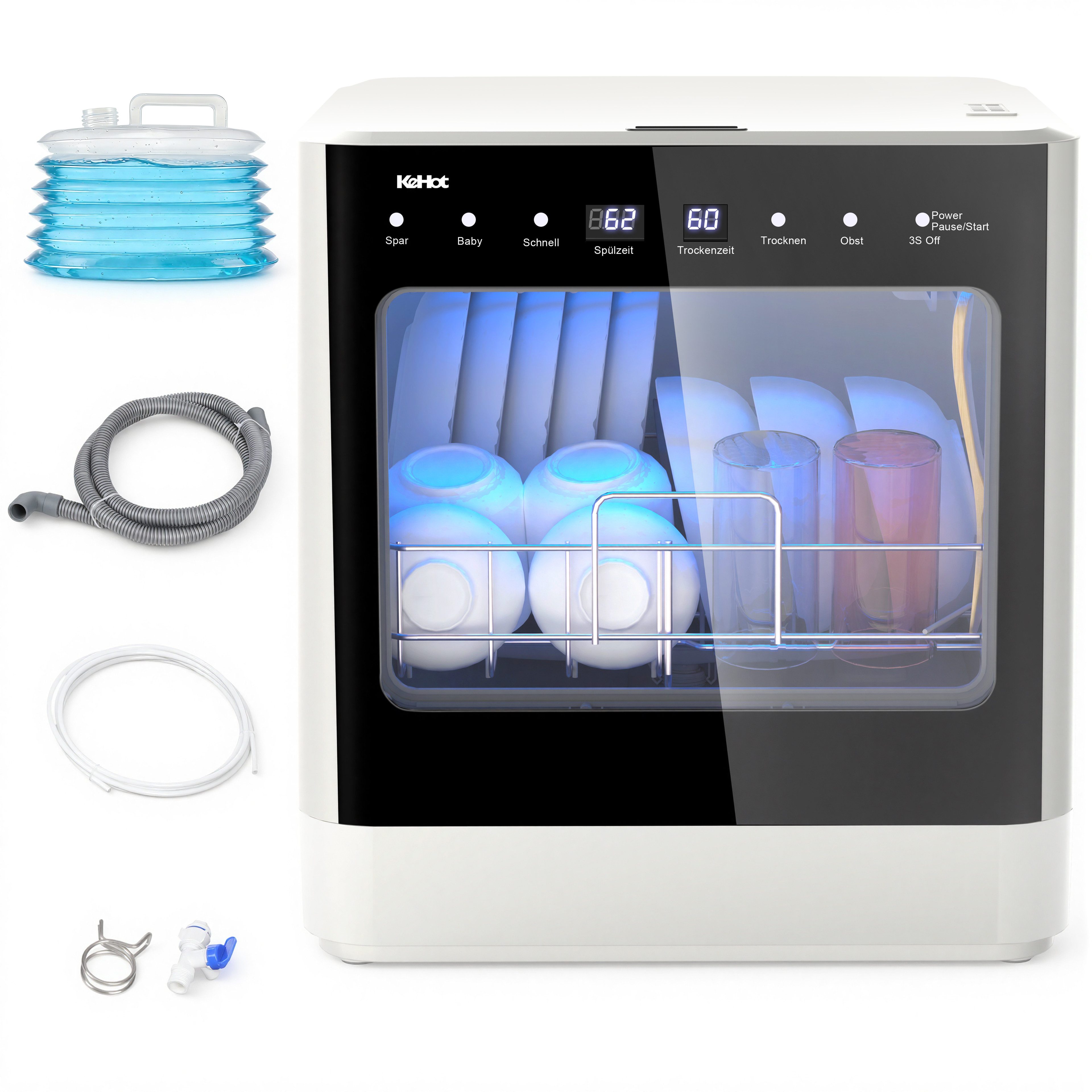 oyajia Tischgeschirrspüler Mini Geschirrspüler mit 4 Spülprogramme, Hochtemperatur-Trocknung E401-802, 9,9 l, Geeignet für Hausküchen, Wohnungen, Schlafsäle und Wohnmobile