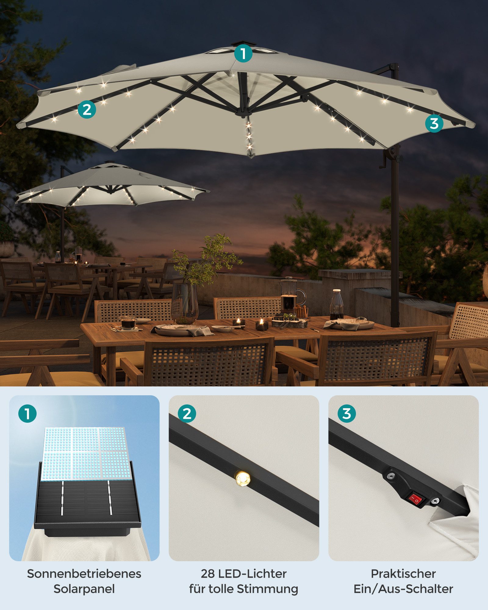SONGMICS Sonnenschirm, Ampelschirm, ∅300cm, mit/ohne 28 günstig online kaufen