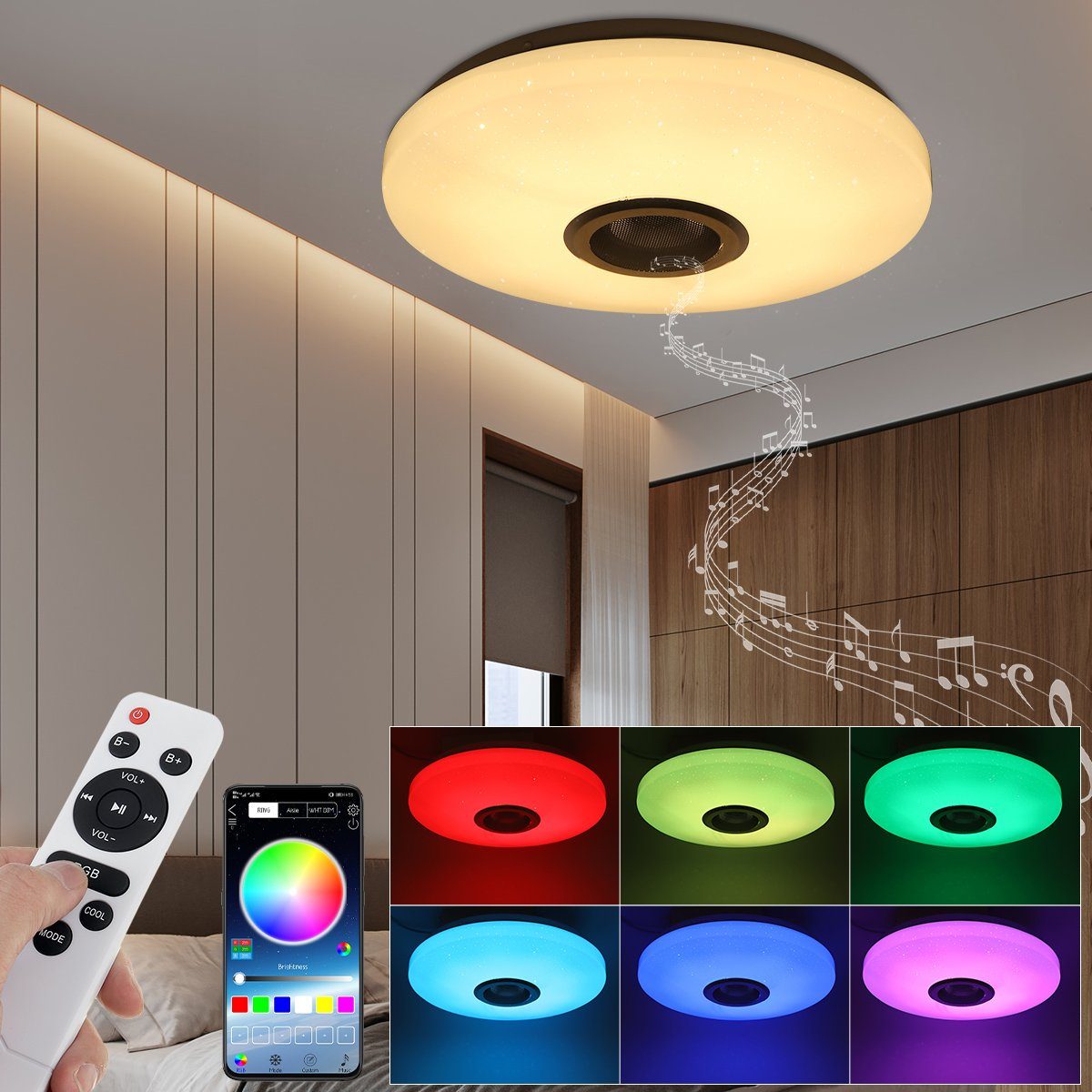 Insma Deckenleuchte, LED fest integriert, Farbwechsler, Dimmbar, mit  Bluetooth Lautsprecher, Fernbedienung und APP-Steuerung, RGB Farbwechsel,  Musikwiedergabe, LED Deckenlampe für Schlafzimmer Kinderzimmer Wohnzimmer