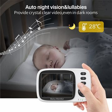 Jioson Babyphone Babyphone mit 3,2" LCD,Nachtsicht,Temperatur, 2-Wege Audio,2x Zoom, Infrarot-Nachtsicht, Temperaturanzeige, Wiegenlied, Zwei-Wege-Audio, Gegensprechfunktion, LCD-Bildschirm, mit Zwei-Wege-Audio, Nachtmodus & Temperaturanzeige