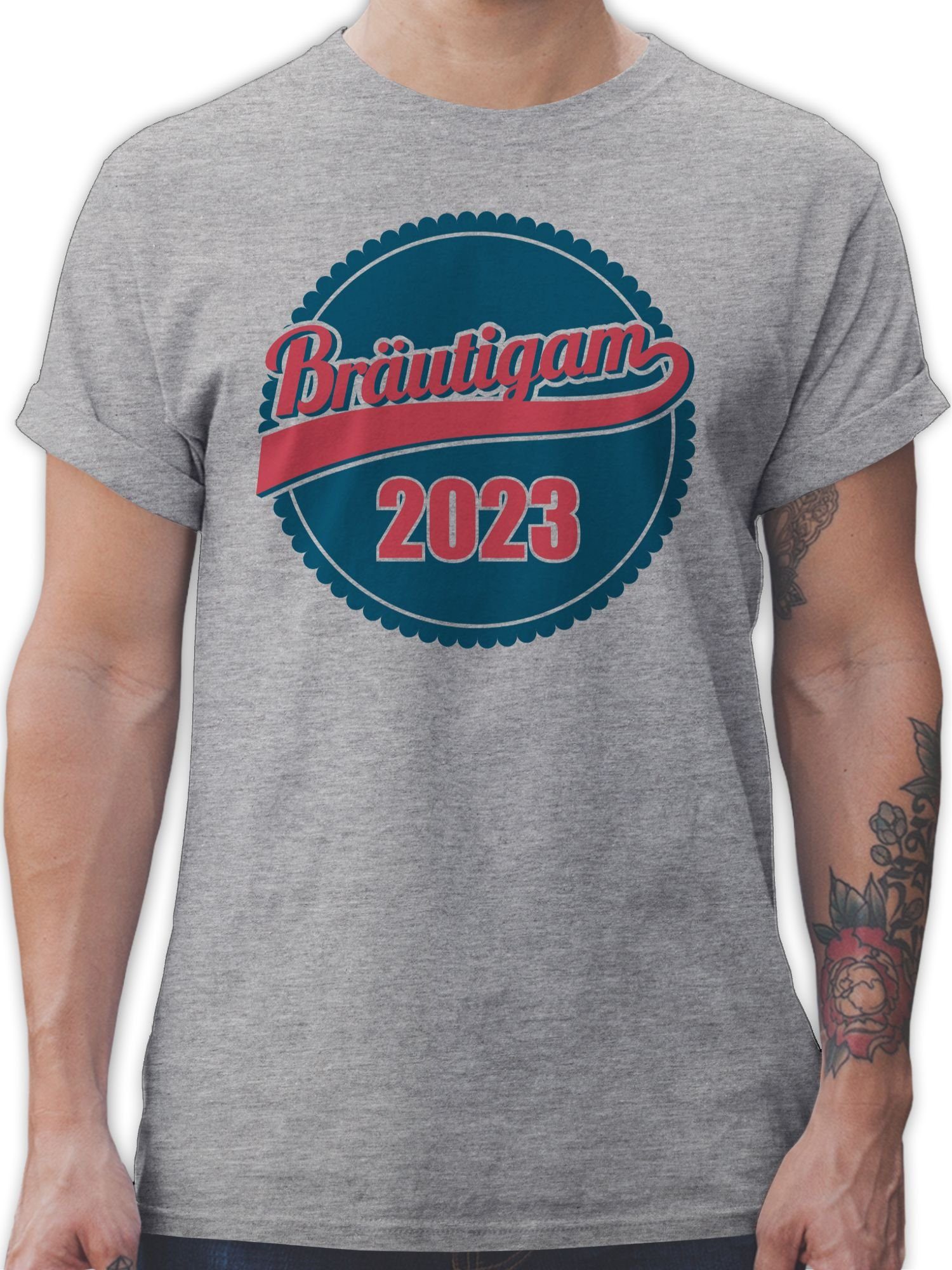 Shirtracer Grau 2023 Bräutigam meliert 1 JGA Männer T-Shirt