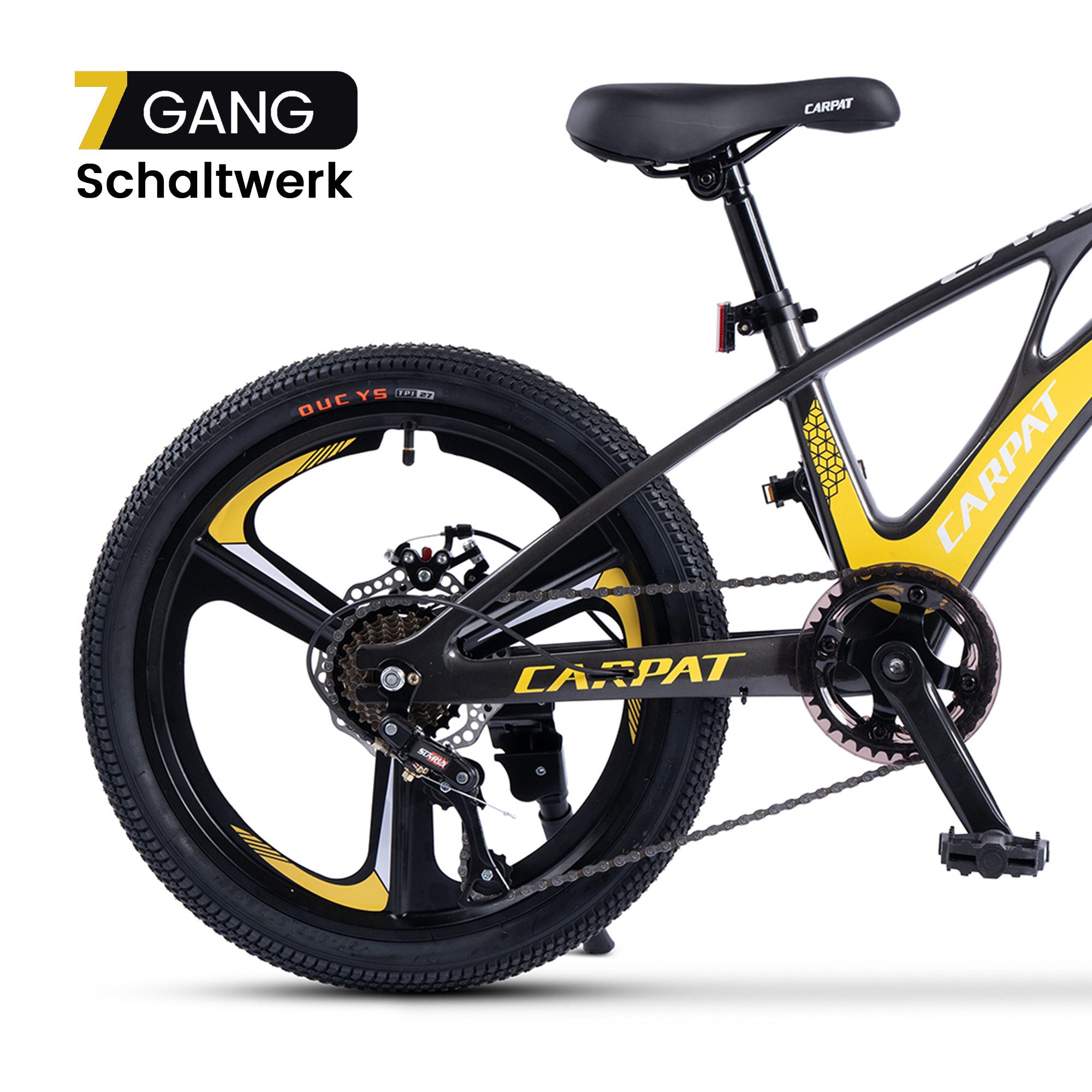 CARPAT SPORT Children's Bicycle 20 inch Mountain Bike, Magnesium Rims with 3 Spokes, 7 Speed, (Mechanical Disc Brakes, Youth Bicycle), Girls Boys MTB Hardtail Bicycle Bike from 5 Years