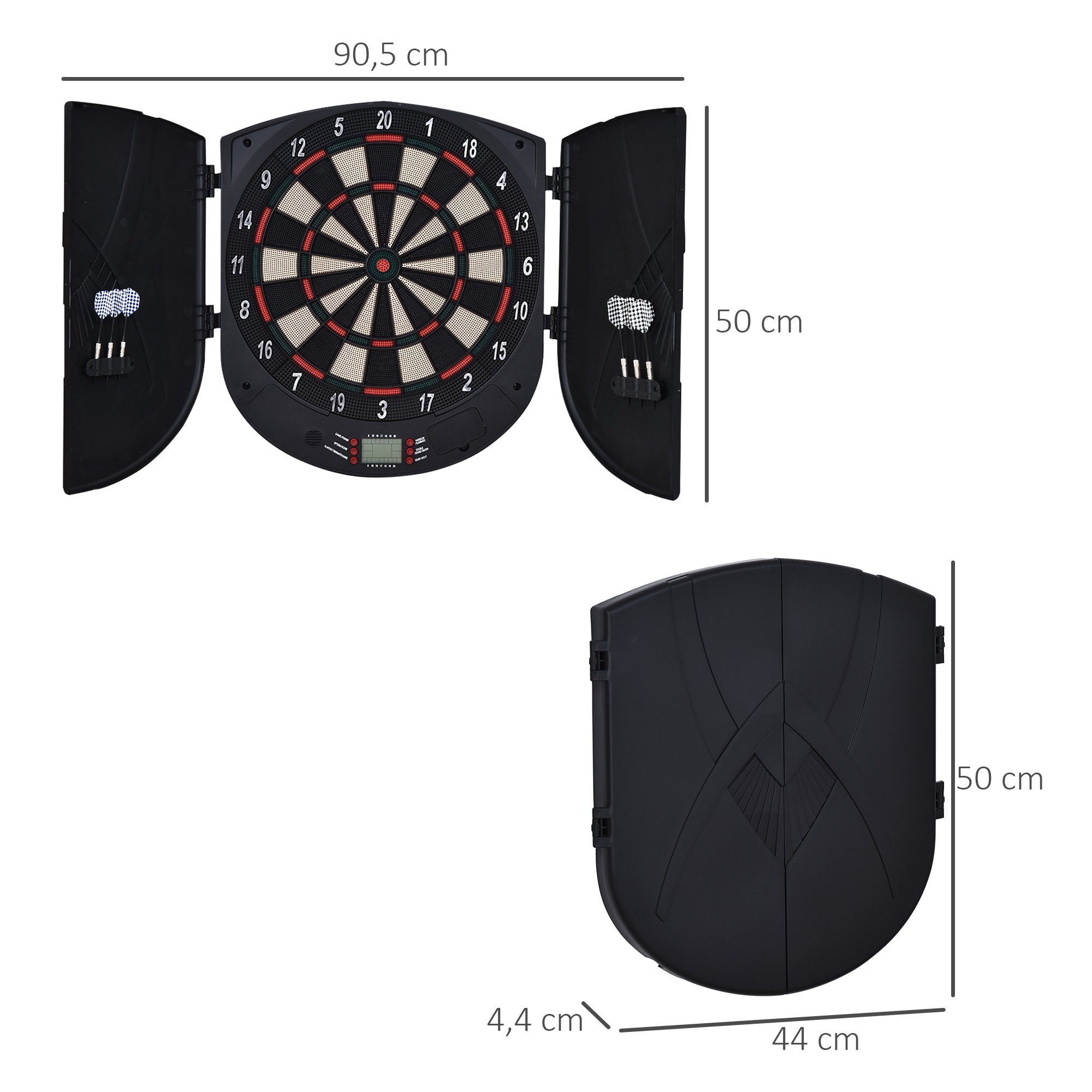 HOMCOM Dartscheibe Dart-set mit automatische Wertung, (Dartspiel mit LCD-Anzeige, 1-tlg., Dartboard), Schwarz 44 x 4,4 x 50 cm