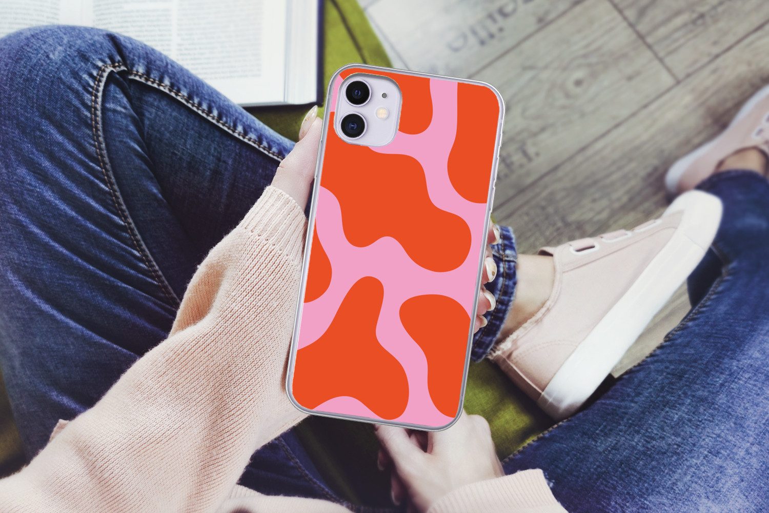 MuchoWow Handyhülle für Apple iPhone 11 Flecken - Rot - Rosa - Muster - Minimalistisch, Smartphone-Bumper, Print, Handy Schutzhülle Dünn