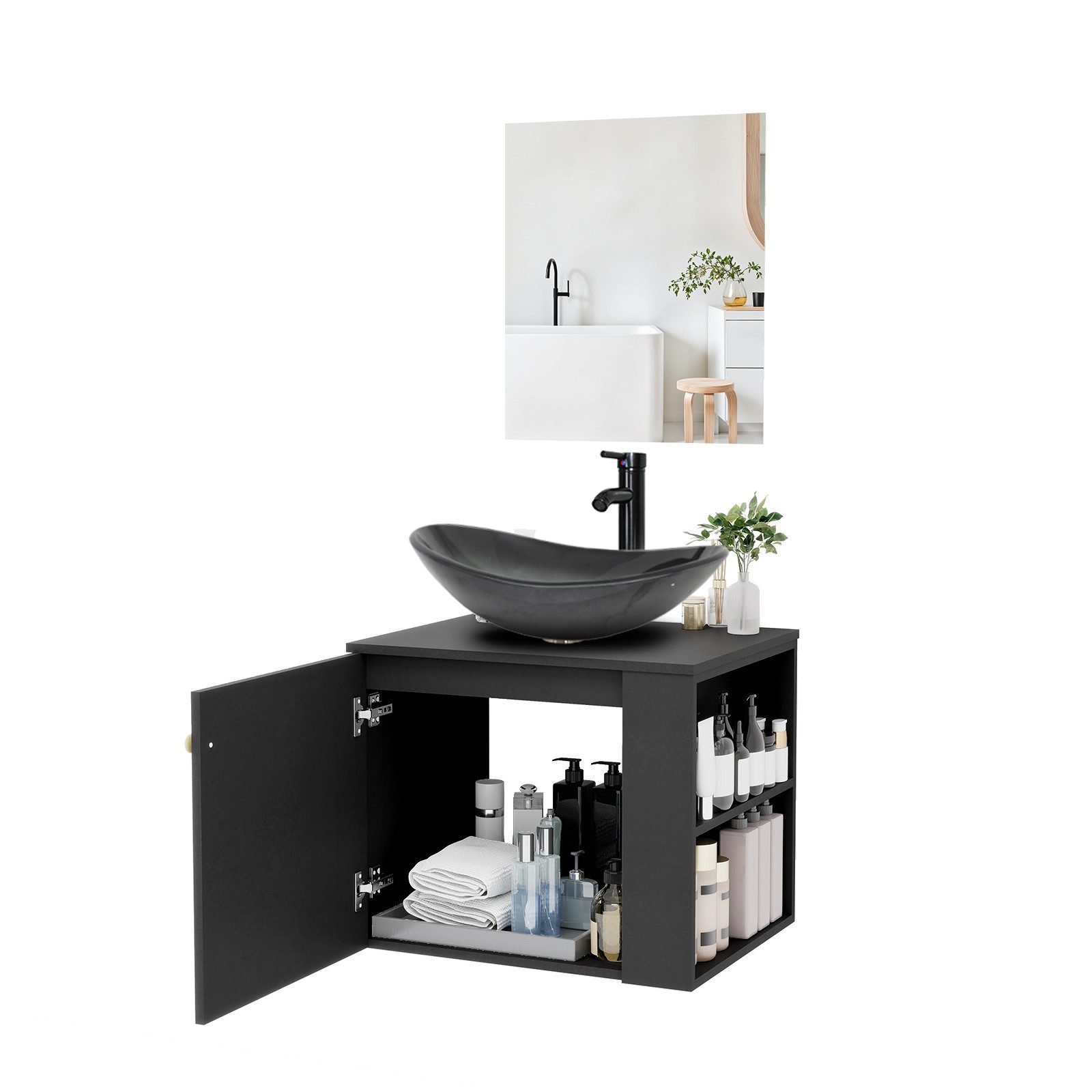 Puluomis Badezimmer-Set Badezimmerschrank mit Spiegel Waschbeckenunterschra günstig online kaufen