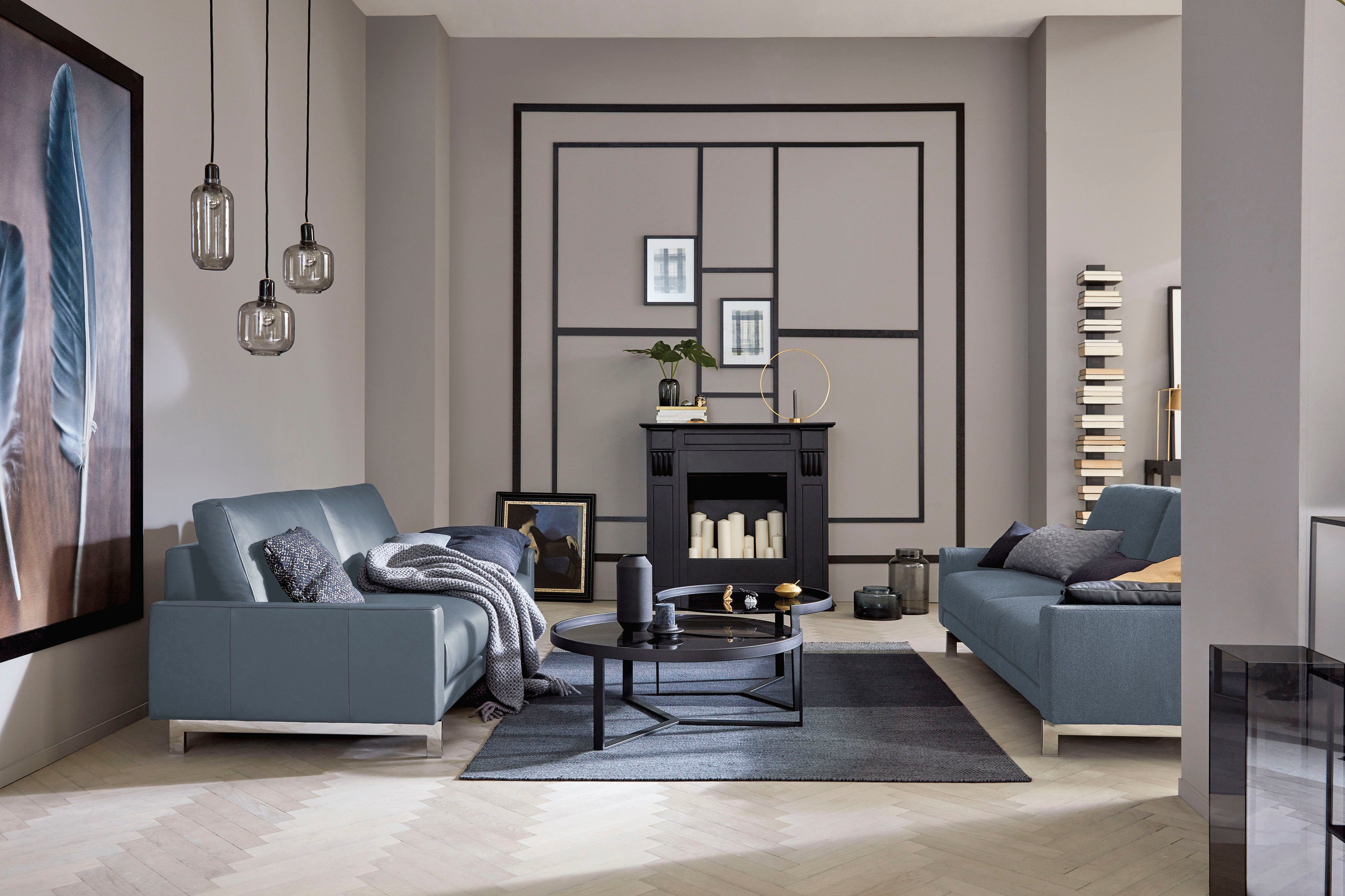 niedrig, sofa cm glänzend, Breite Armlehne hülsta chromfarben 2,5-Sitzer hs.450, Fuß 184