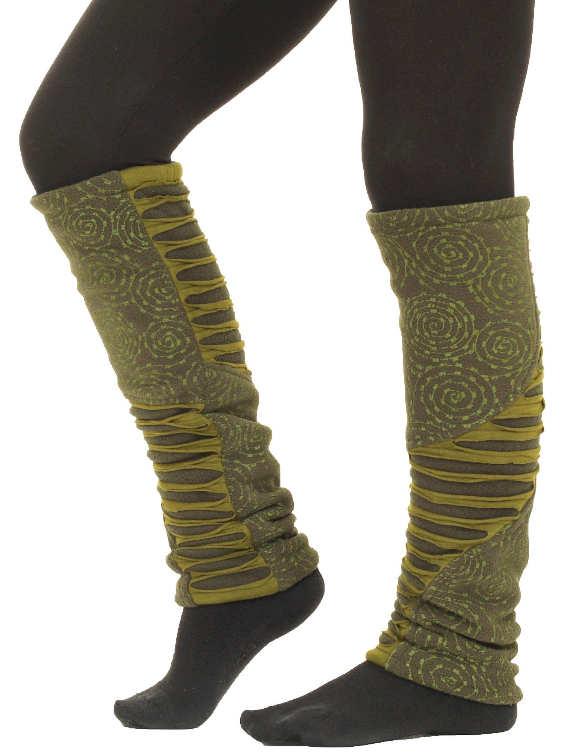 PUREWONDER Beinstulpen Stulpen aus Fleece und Jersey Patchwork lw31 (1 Paar) Einheitsgröße Grün