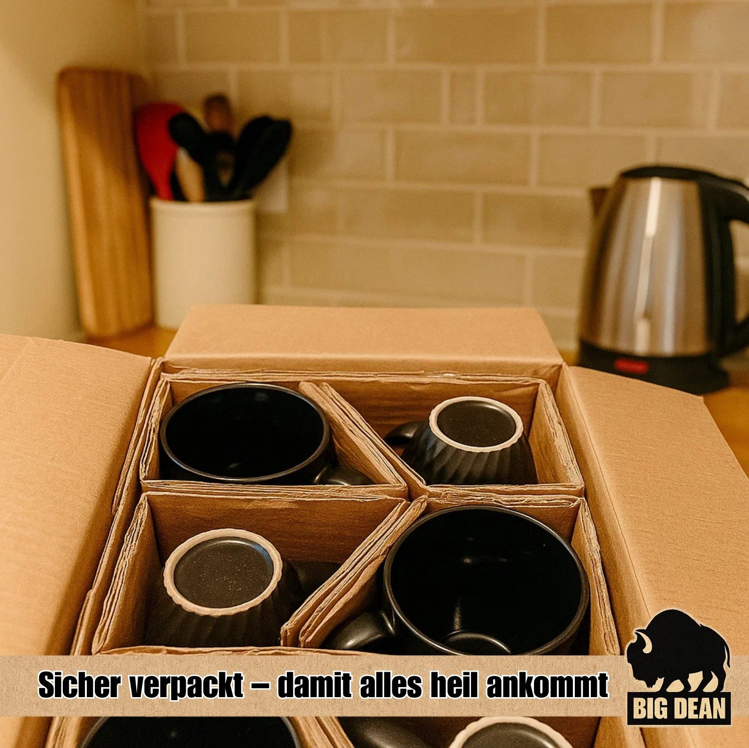BigDean Tasse 6 Stück Kaffeetassen 400ml schwarz matt Kaffeebecher Keramik, 1-tlg., Keramik, Zeitlos in Schwarz und aus Hochwertiger Keramik – Bild 4 von 5