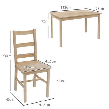 HOMCOM Essgruppe 5-teilige Esszimmergruppe aus Massivholz, (Sitzgruppe, 1-tlg., Esstisch mit 4 Stühlen), für Esszimmer, Küche, Natur