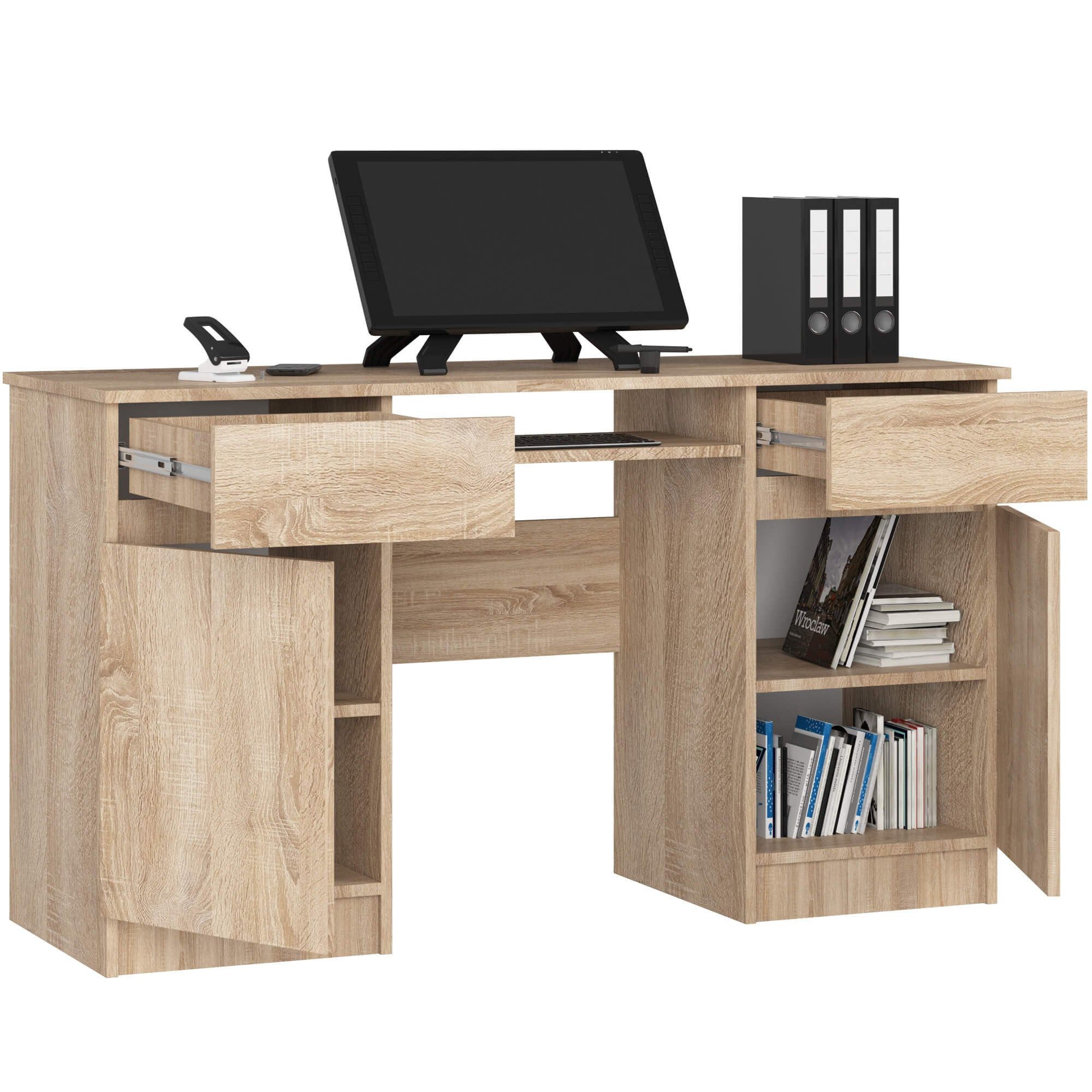 Raumhirsch Furniture Schreibtisch moderner Bürotisch 135 cm mit Tastaturauszug, viel Stauraum, Hochwertiger Schreibtisch mit Stauraum - 135 cm