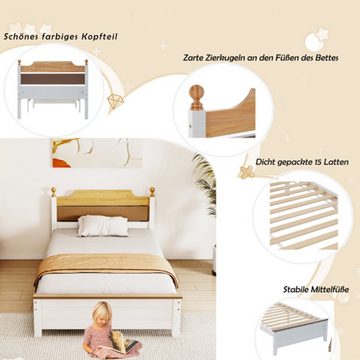 SEEZSSA Einzelbett Holzbett mit Kopf- und Fußteil aus MDF mit Mittelfuß, (140x200cm.weiß), Bett für Kinderzimmer, Jugendzimmer oder Gästezimmer
